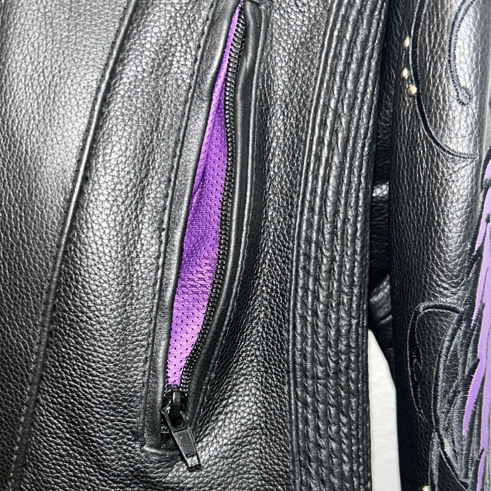 Women’s black purple motorcycle jacket with embroidered details - Picture 9 of 10